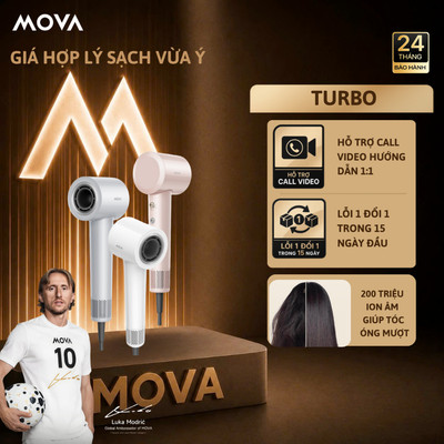 Máy sấy tóc ion âm Mova Turbo | 200 triệu ion âm | 2 tốc độ gió, 4 chế độ nhiệt  | BH 24 tháng