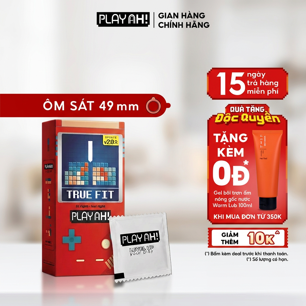 Bao Cao Su PlayAh True Fit Ôm Sát Hộp 3/10 size 49mm size nhỏ vừa vặn