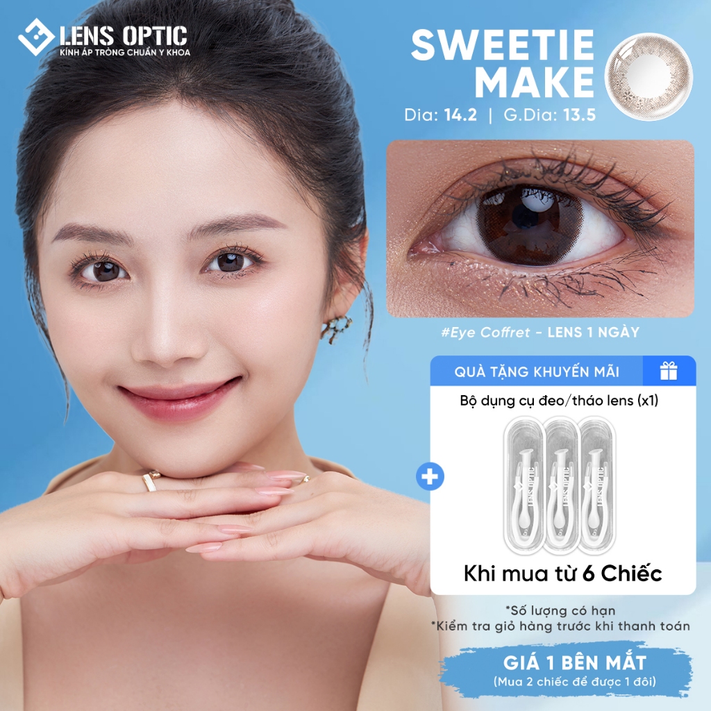 Kính Áp Tròng LENS OPTIC Màu Nâu Hồng Sweetie Make SEED Eye Coffret 1 Day Chống Tia UV DIA 14.2mm