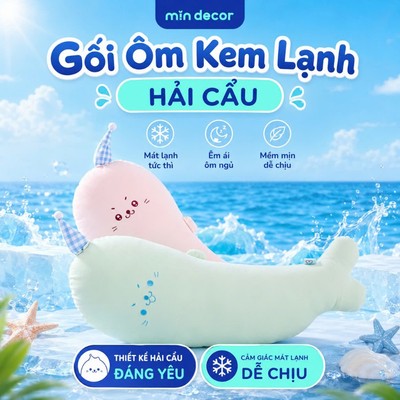 Gối Ôm Kem Lạnh Hải Cẩu Mịn Decor, Gối Đa Năng Mát Lạnh Dễ Thương, Kích Thước 90cm