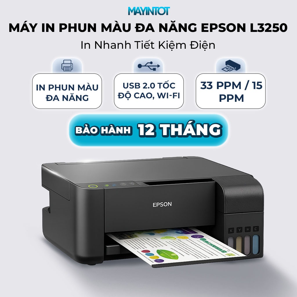 Máy In Phun Màu Đa Năng Epson L3250/L3350 Wifi Chính Hãng In Nhanh Tiết Kiệm Điện - Máy In Tốt