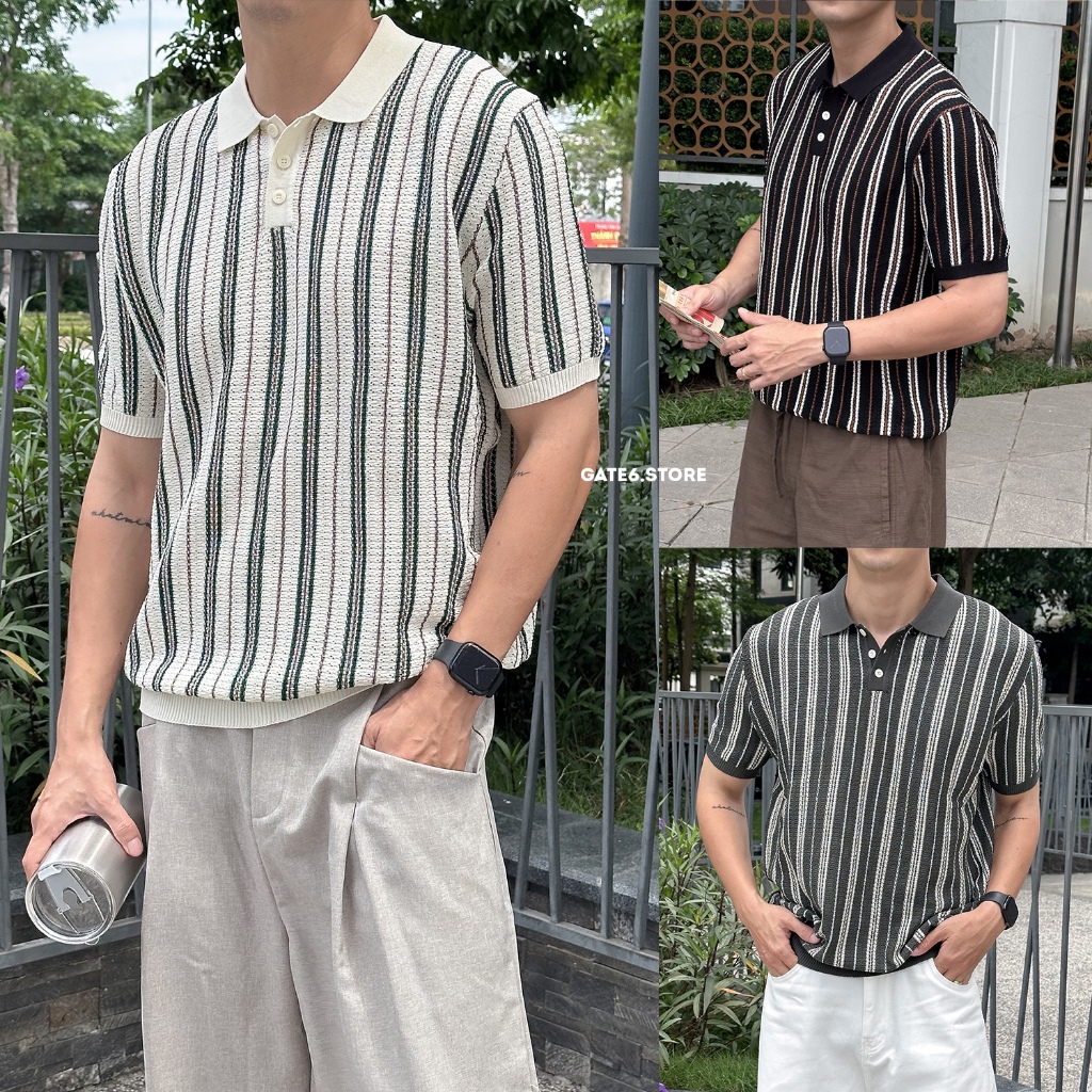 Áo Polo Nam LC, áo thun cổ bẻ knit sọc đôi 5005 - GATE6 - 5640