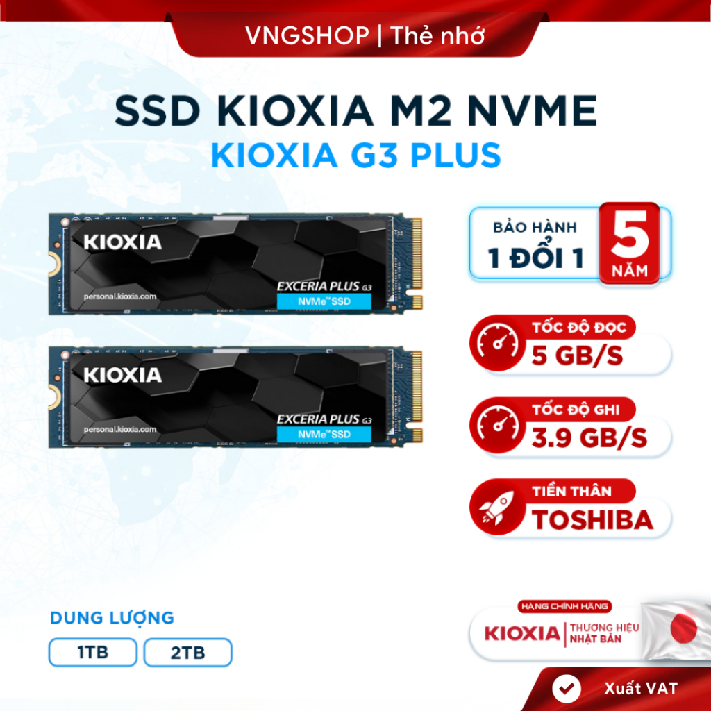 Ổ Cứng SSD Nvme KIOXIA  Exceria G3 PLUS 1TB/2TB Gen 4. M2 NVMe, 5000/3900MB/s, BH 5 Năm