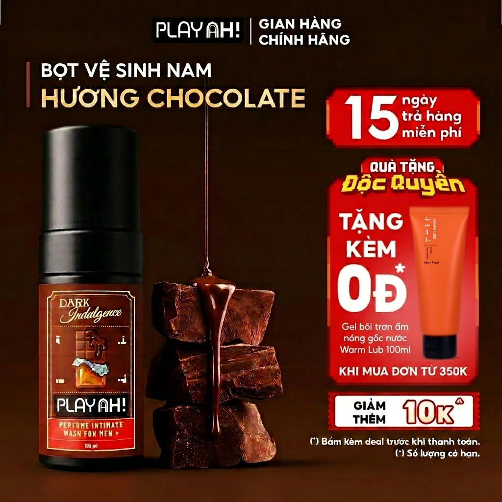 Bọt Dung Dịch Vệ Sinh Nam PlayAh! Dark Indulgence hương Chocolate tạo bọt 100ml