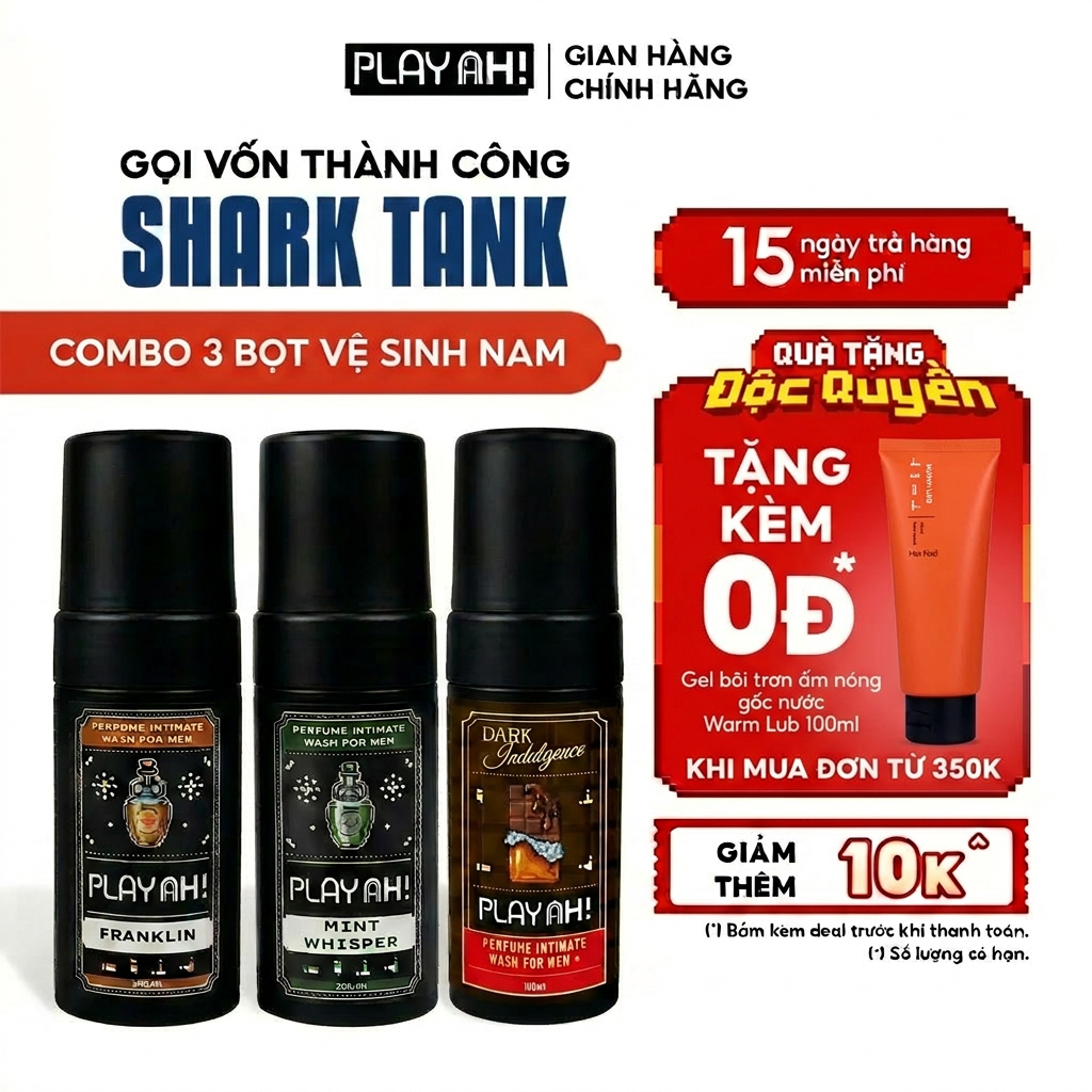 Bọt Dung Dịch Vệ Sinh Nam PlayAh! Dark Indulgence hương Chocolate/Mint Whisper/Franklin tạo bọt 100m