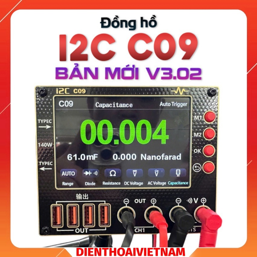 Đồng hồ i2C C09 + Bảng mạch V3.02 mới hiển thị sóng , hiển thị kênh, đo đi ốt, đo điện trở