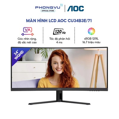 Màn hình LCD AOC CU34B3E/71 34 Inch - WQHD (3440x1440) - 120Hz - VA Cong - Bảo Hành 36 Tháng