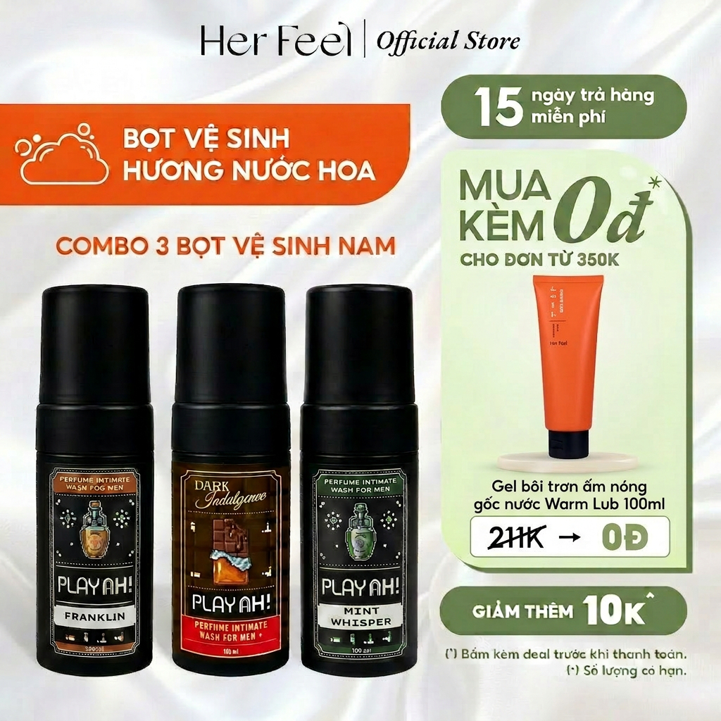 Bọt Dung Dịch Vệ Sinh Nam PlayAh! Dark Indulgence hương Chocolate/Franklin/Mint Whisper tạo bọt 100m