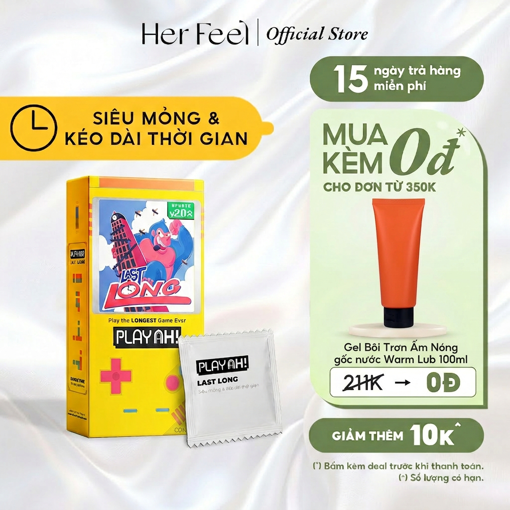 Bao Cao Su PlayAh Last Long Siêu Mỏng Kéo Dài Thời Gian Hộp 3/10 size 52mm