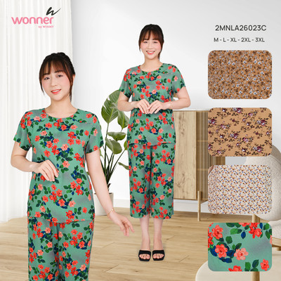 Bộ mặc nhà Wonner by WINNY tole lanh, Set bộ nữ tôn lanh nhẹ mát tay ngắn quần culottes lửng ống rộng 2MNLA26023C