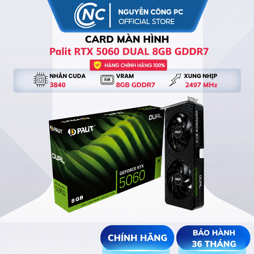 Card màn hình Palit GeForce RTX 5060 (Infinity 2 OC / Dual) 8GB GDDR7 - BH 36 tháng | BigBuy360 - bigbuy360.vn