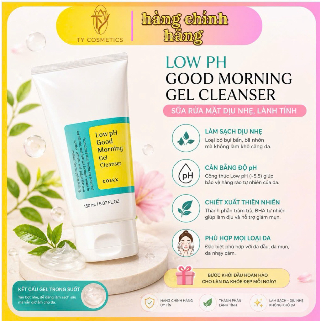 Sữa Rửa Mặt Cosrx Low PH Gel Cleanser Skincare - Srm Corsx Tràm Trà Dạng Gel BHA Cho Da Dầu Mụn Dưỡn