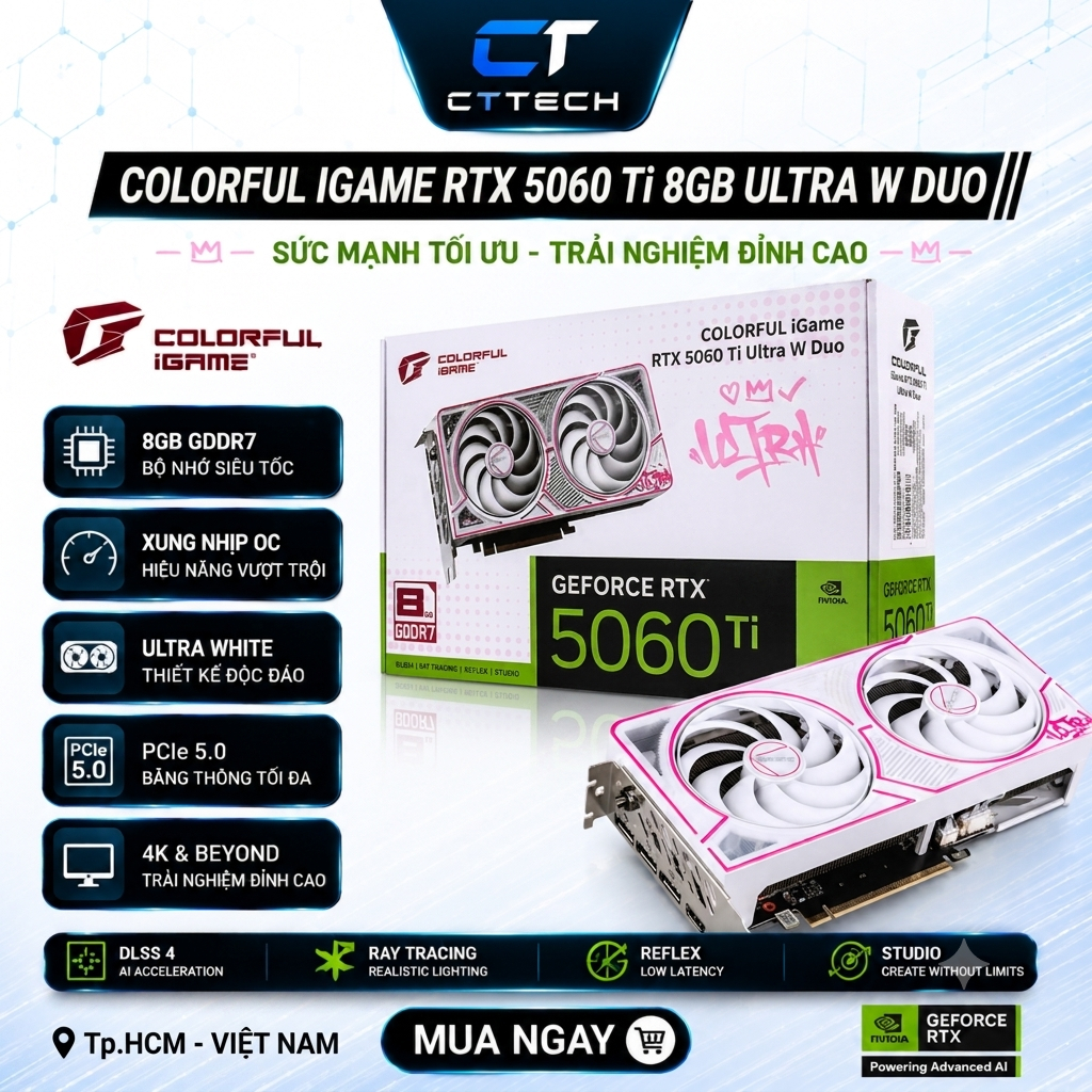 Card Màn Hình Colorful iGame RTX 5060 Ti Ultra White Duo OC 8GB GDDR7 | MỚI | BẢO HÀNH 36TH