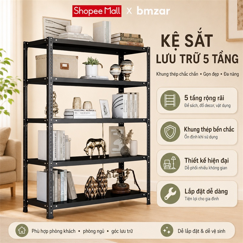 BMZAR Kệ Sắt V Lỗ Tấm Thép Dày Kệ Để Đồ Chịu Tải 50kg/Tầng Kệ Sắt Lắp Ghép Da Năng 3-6 Tầng