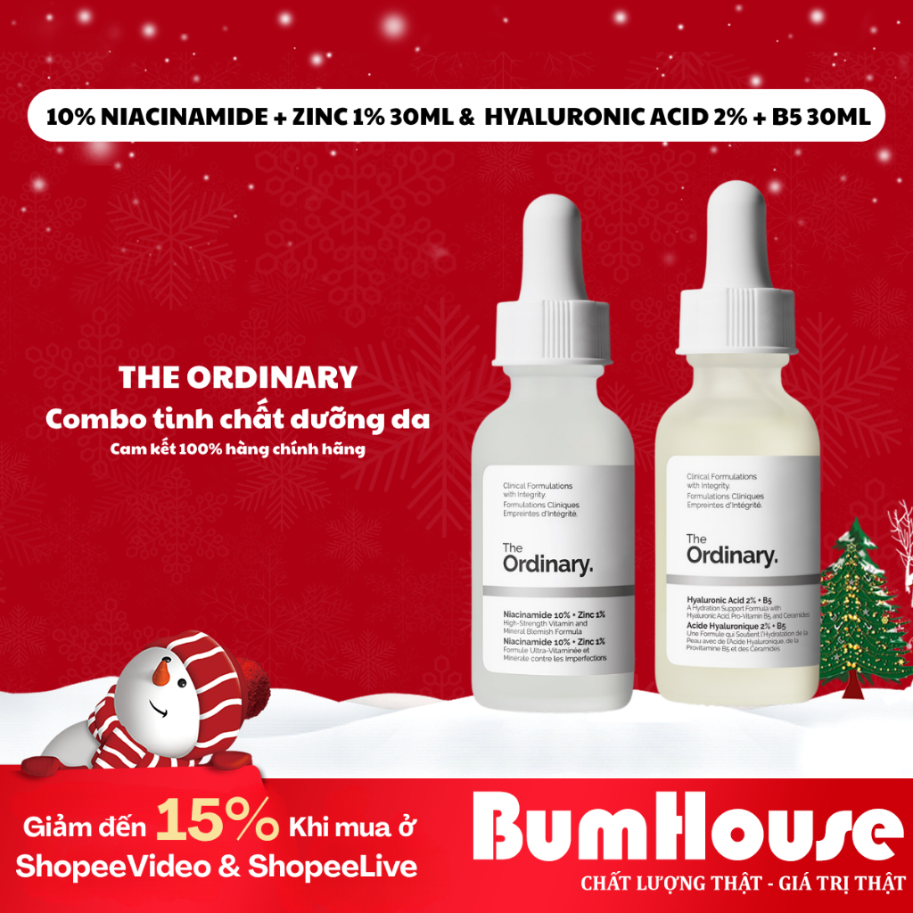 SET Serum The Ordinary 10% Niacinamide + Zinc 1% 30ml Và Serum The Ordinary Hyaluronic Acid 2% + B5 