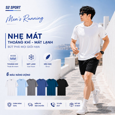 Áo thun nam thể thao cao cấp S2 SPORT COOLMAX mát lạnh thoáng khí thấm hút mồ hôi co giãn STS10
