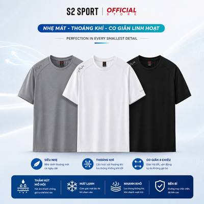 Áo thun nam thể thao S2 SPORT cổ tròn basic COOLMAX mềm không nhăn thoáng khí thấm hút tốt - STS10