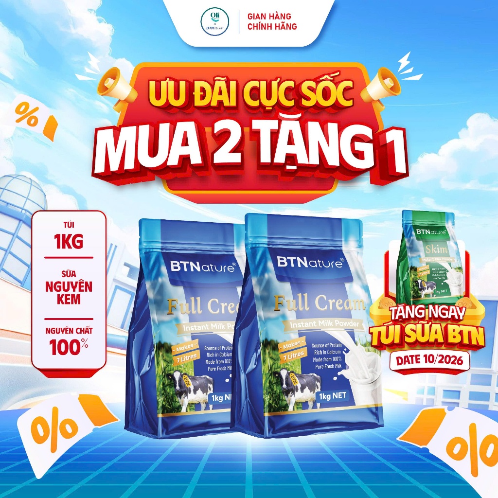 COMBO 2 TÚI | Sữa Tươi Dạng Bột Nguyên Kem Cao Cấp BTNature Full Cream – Bổ Sung Canxi Protein