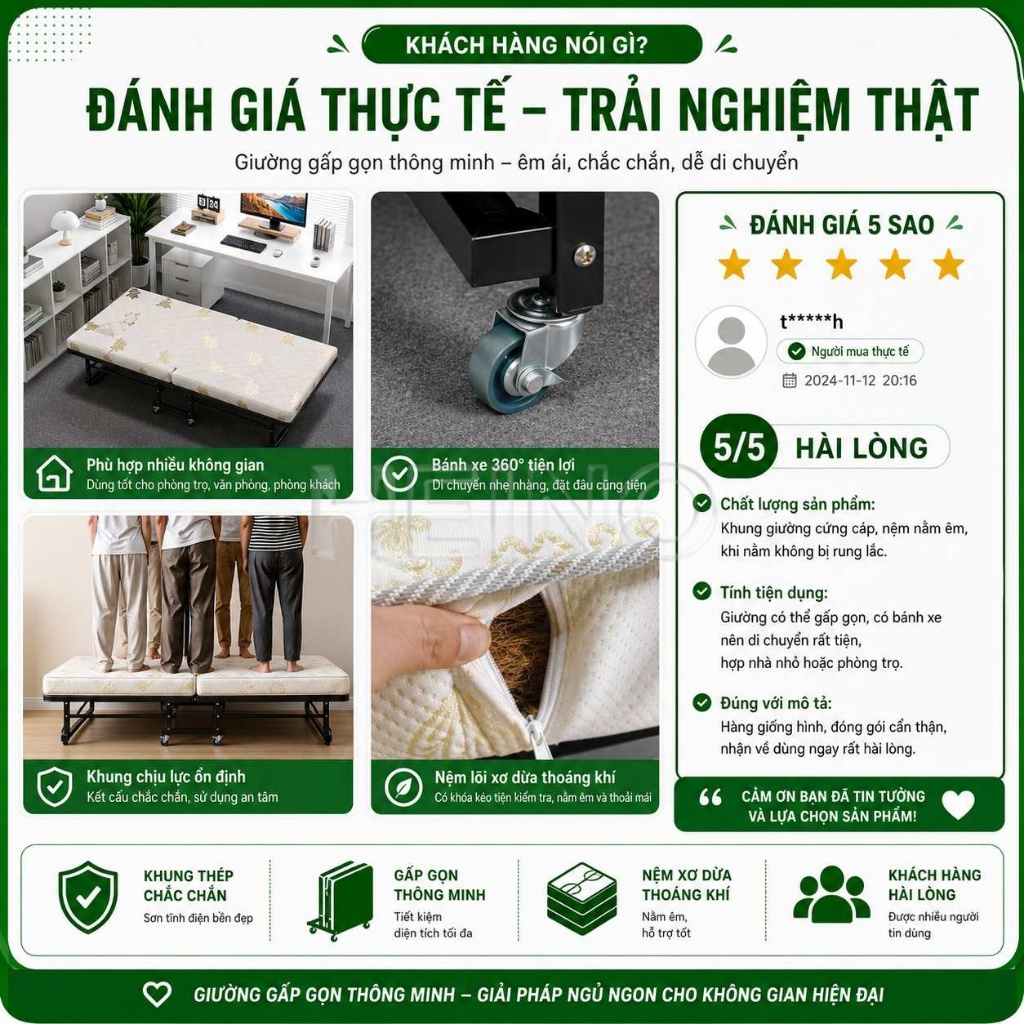 HEINO Giường Gấp Gọn Đa Năng 190 x 70 / 90cm Có Đệm Dày 6cm Khung Thép Chắc Chắn Có Bánh Xe | BigBuy360 - bigbuy360.vn