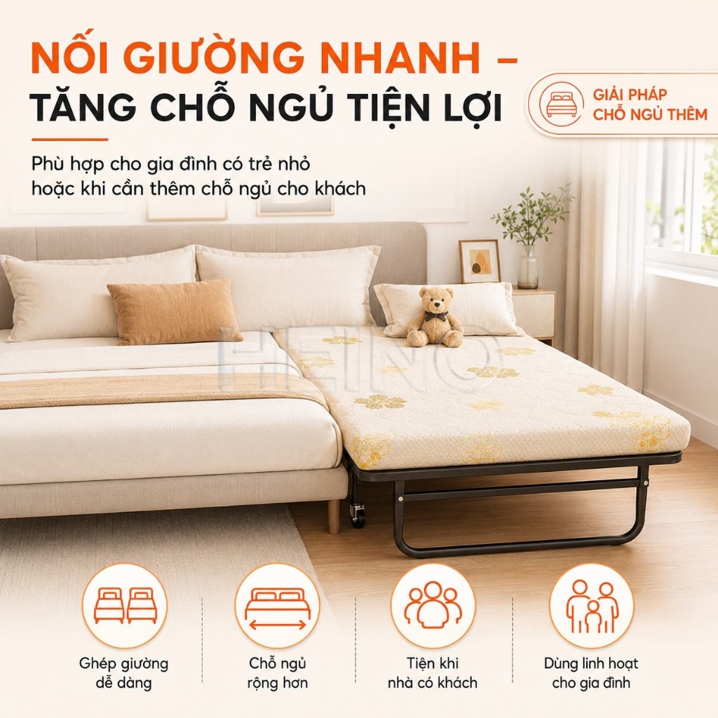 HEINO Giường Gấp Gọn Đa Năng 190 x 70 / 90cm Có Đệm Dày 6cm Khung Thép Chắc Chắn Có Bánh Xe | BigBuy360 - bigbuy360.vn