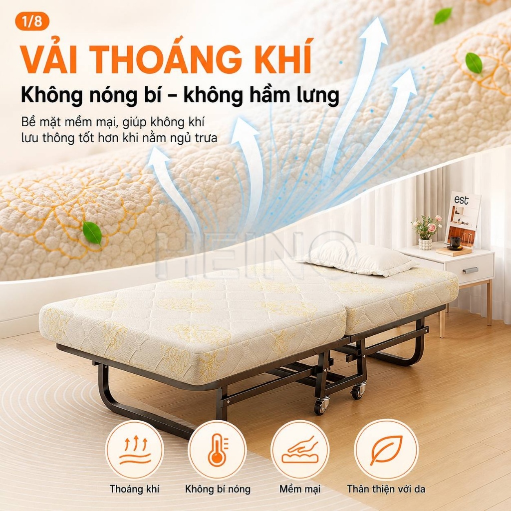 HEINO Giường Gấp Gọn Đa Năng 190 x 70 / 90cm Có Đệm Dày 6cm Khung Thép Chắc Chắn Có Bánh Xe | BigBuy360 - bigbuy360.vn