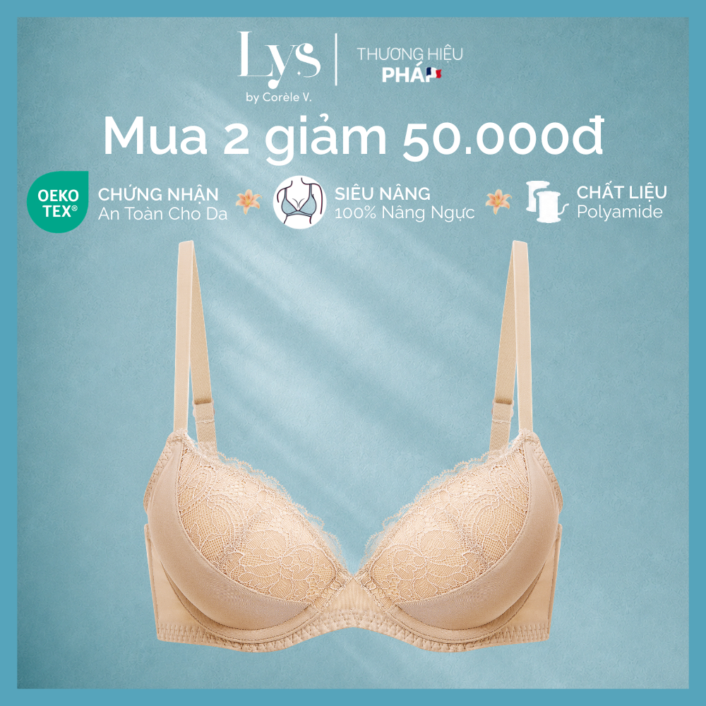 [Voucher 50K CORELYSL3] Áo ngực nữ có gọng siêu nâng 3cm, cúp phối ren, bản lưng chữ U gom gọn | LYS