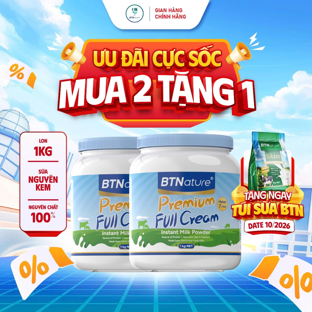 COMBO 2 HỘP | Sữa Tươi Dạng Bột Nguyên Kem Cao Cấp BTNature Full Cream – Bổ Sung Canxi Protein