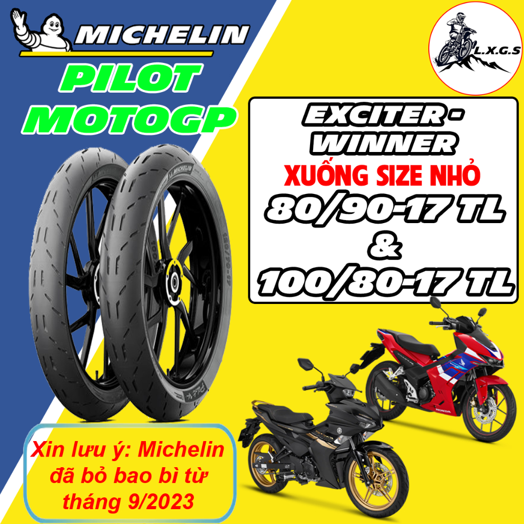 (PILOT MOTOGP - 80/90-17& 100/80-17) Vỏ lốp xe Michelin MOTOGP CHO WINNER, EXCITER XUỐNG BÁNH NHỎ
