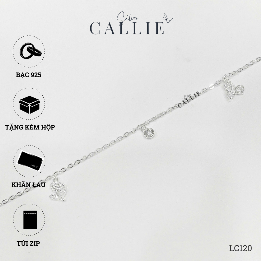 LC120 - Lắc Chân Bạc Callie Silver Hoa Và Cherry