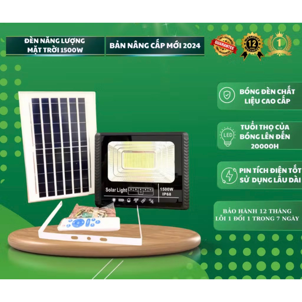 Đèn Năng Lượng Mặt Trời 1500W Siêu Sáng – Chống Nước IP68 – Cảm Biến Tự Động – Kèm Remote & Tấm Pin 