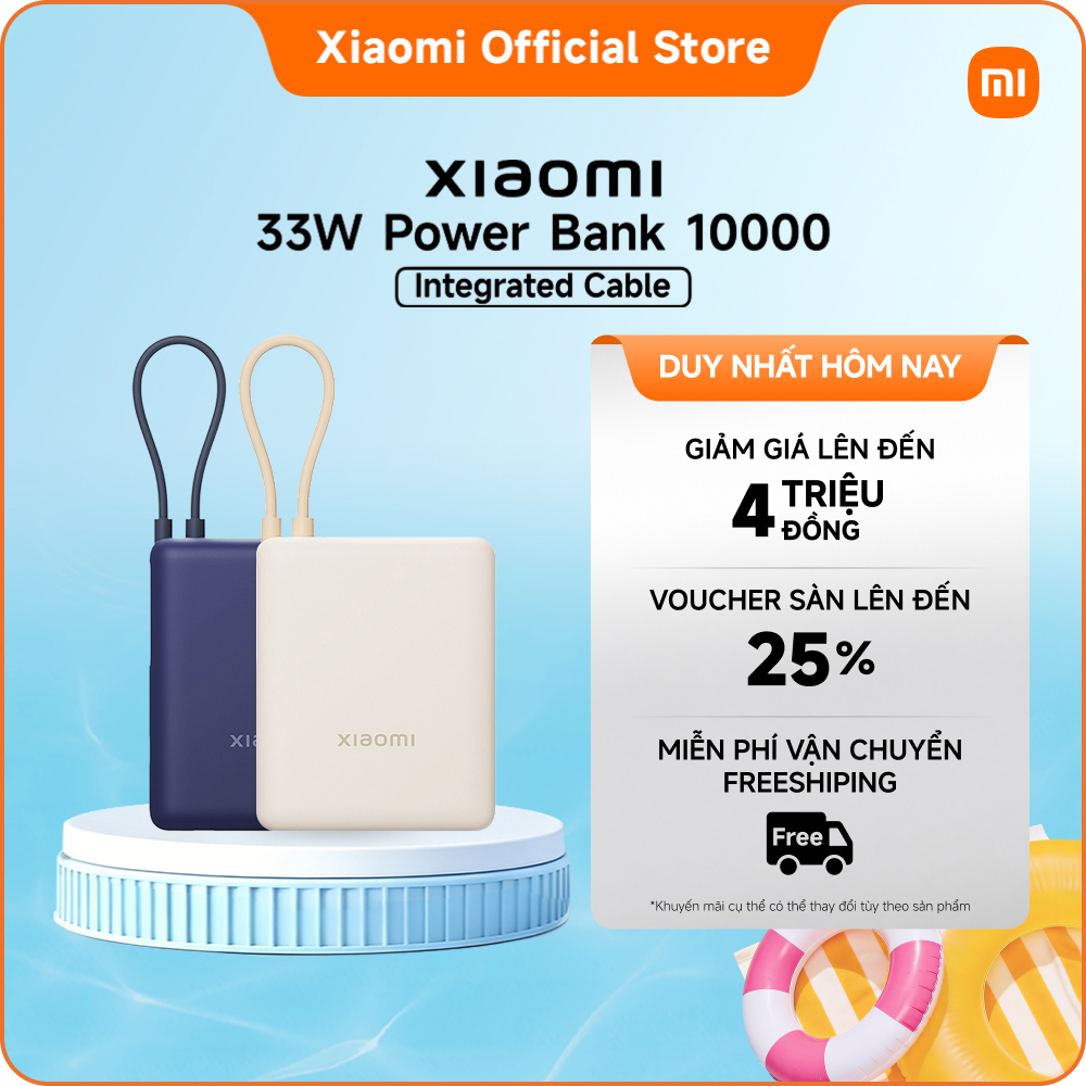 Xiaomi 33W Power Bank 10000mAh (Integrated Cable) ｜Công suất sạc nhanh lên đến 33W｜Sạc đến 3 thiết b