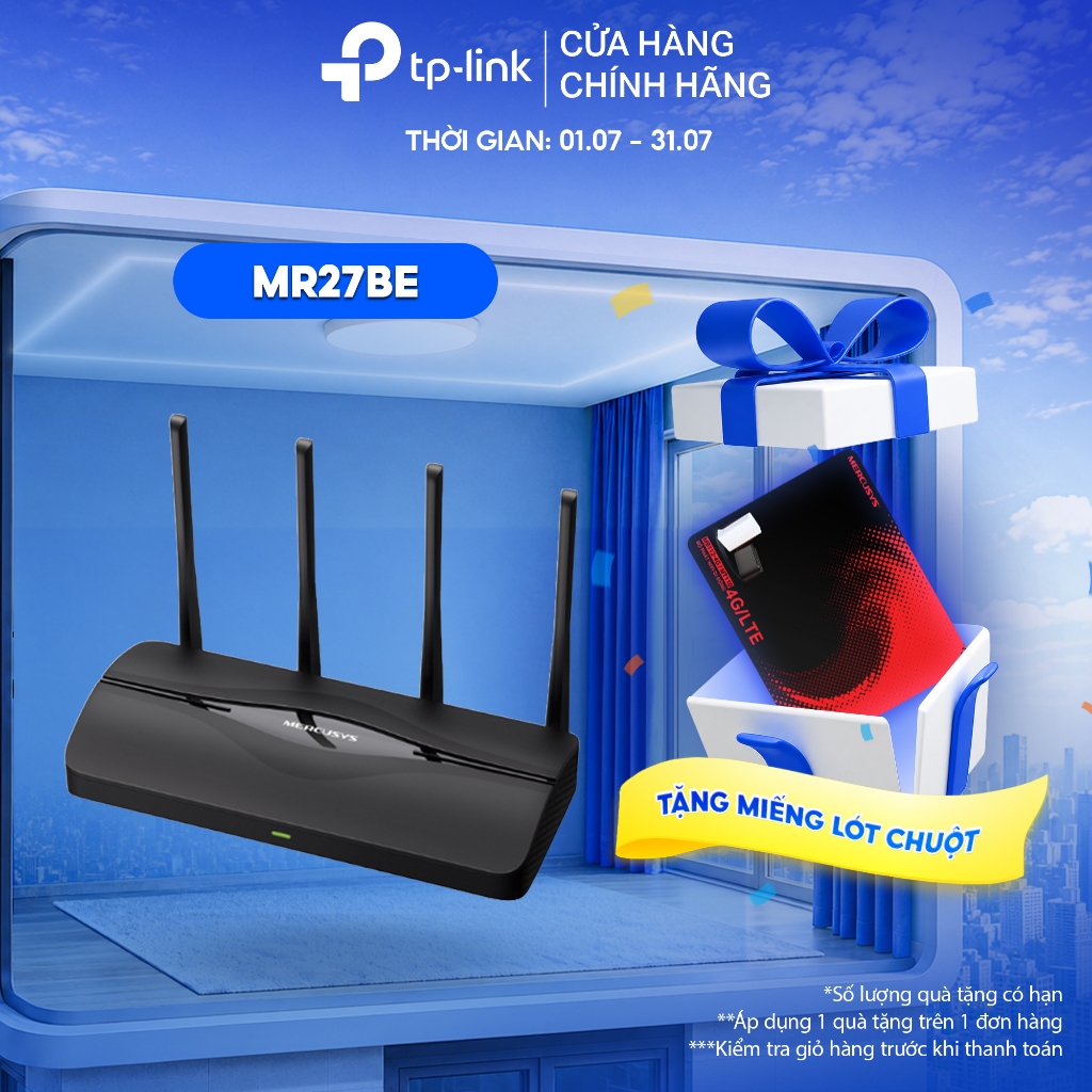 [Công Nghệ Wi-Fi 7 Mới Nhất] Tốc Độ 3600Mbps - Router Wi-Fi Mercusys MR27BE | Phạm Vi Phủ Tối Ưu | T