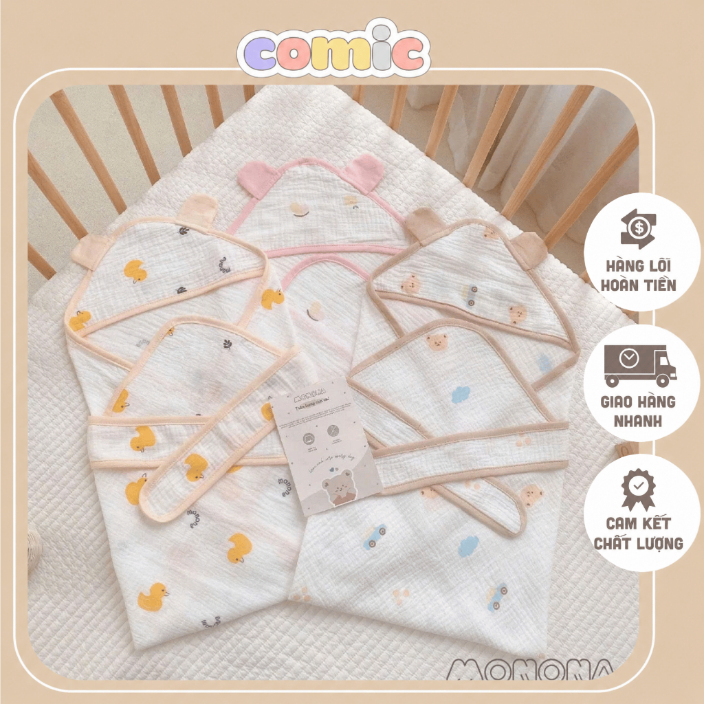 Ủ choàng Xô Muslin Monona, ủ choàng đón bé chất liệu cao cấp