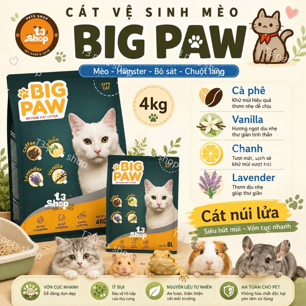 cát mèo Big Paw - cát đá khoáng 8L ~ 3.5kg - T3 PETS SHOP