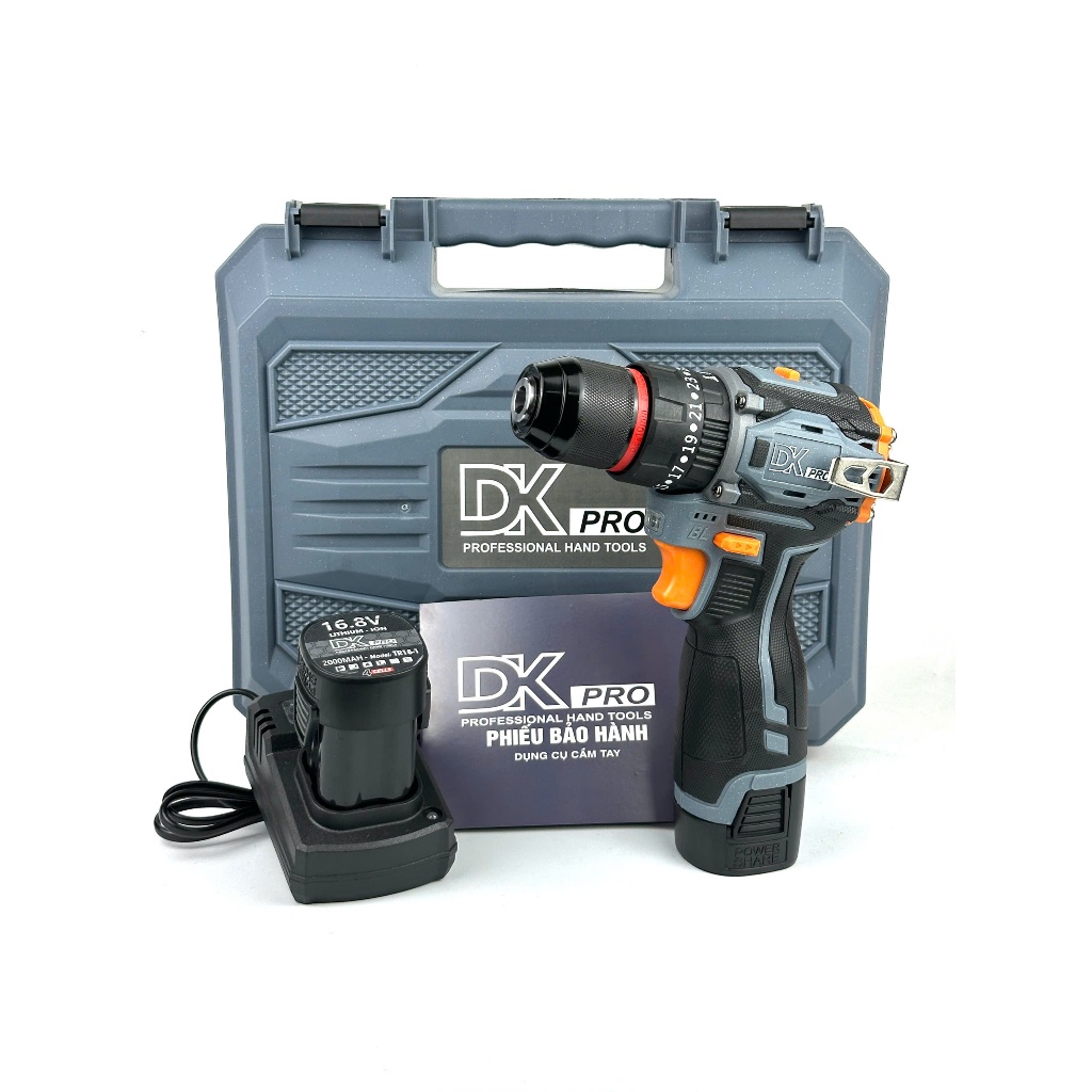 Máy Khoan Pin 3 Chức Năng Dkpro, Đầu Kẹp Autolock Có Khóa Trục, Động Cơ Không Chổi Than