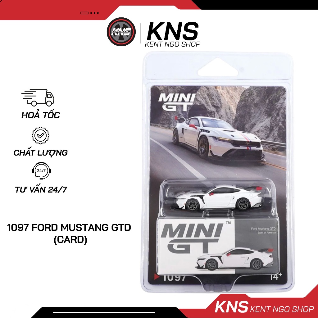Xe mô hình tỷ lệ 1/64 mô phỏng ô tô Mini GT 1097 Ford Mustang GTD Spirit of America (bản Card) - Ken