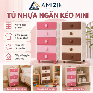 Tủ nhựa trẻ em hình thỏ gấu dễ thương, gồm 3 - 4 - 5 tầng ngăn kéo, dùng để đựng quần áo và đồ dùng cho bé amizin