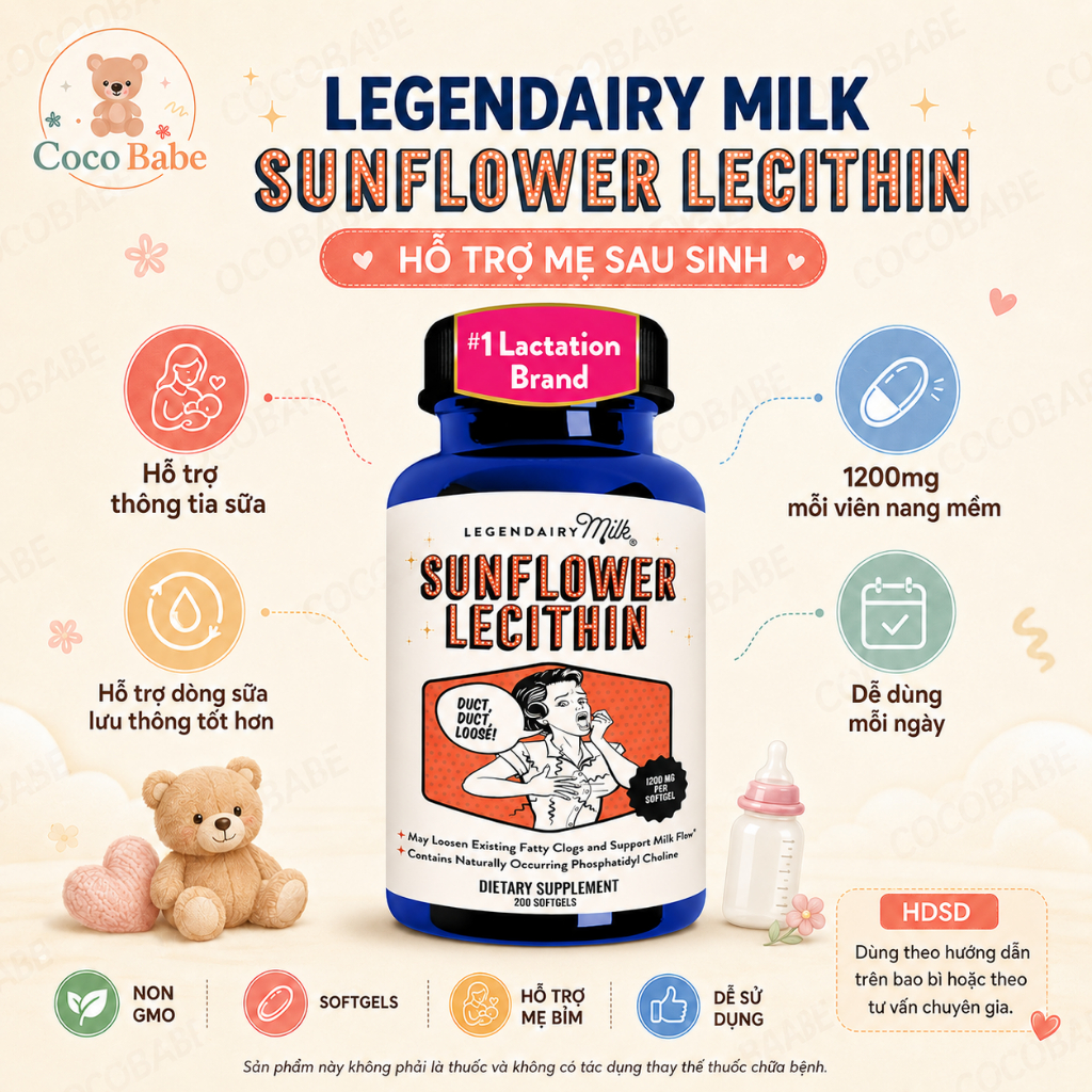 [ Hàng Mỹ ] Viên uống chống tắc tia sữa Legendairy Milk Sunflower Lecithin - Hộp 60/200v