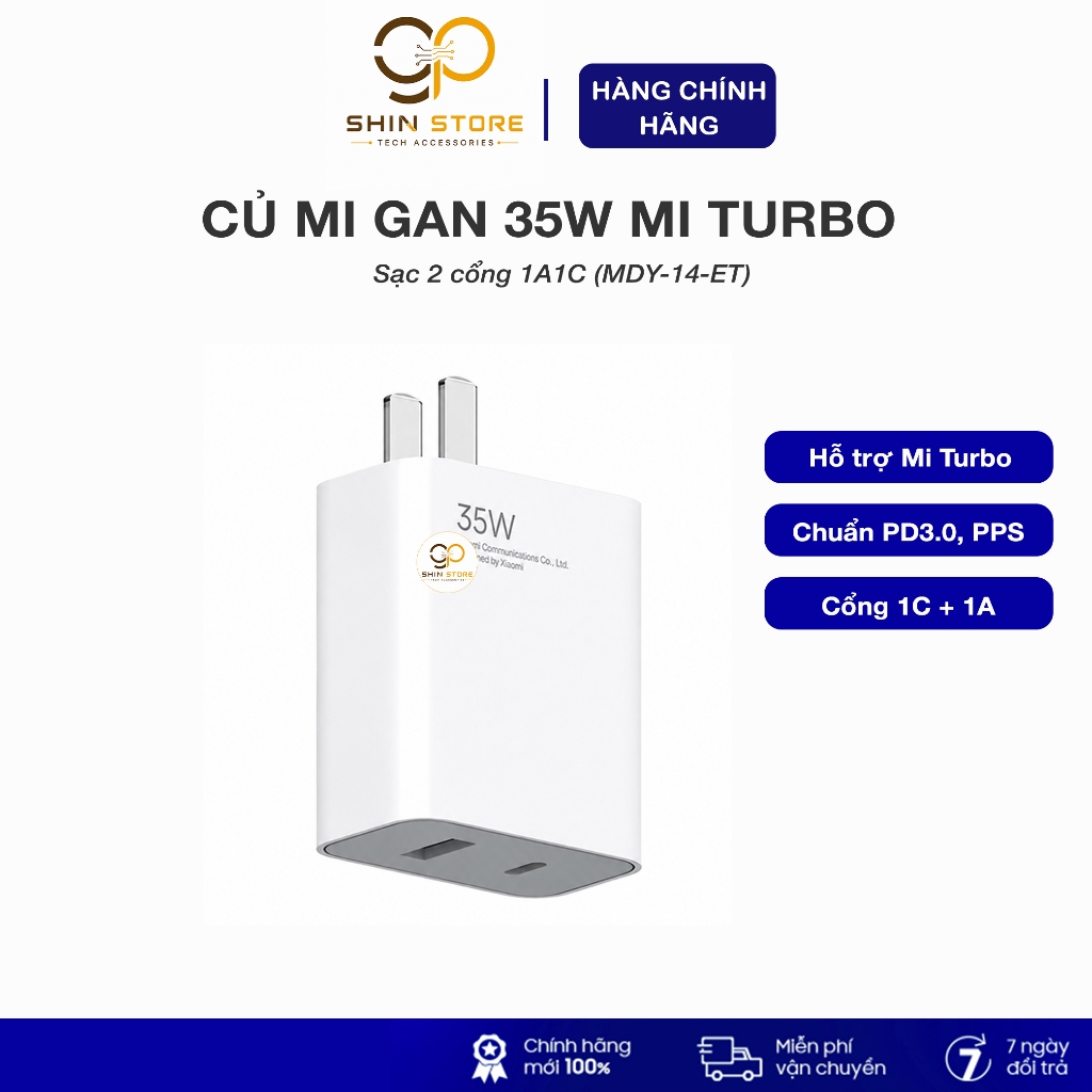 Củ Sạc Xiaomi GaN 35W 2 Cổng 1C1A, Sạc Mi Turbo MDY-14-ET Sạc Nhanh An Toàn | Bảo Hành 6 Tháng