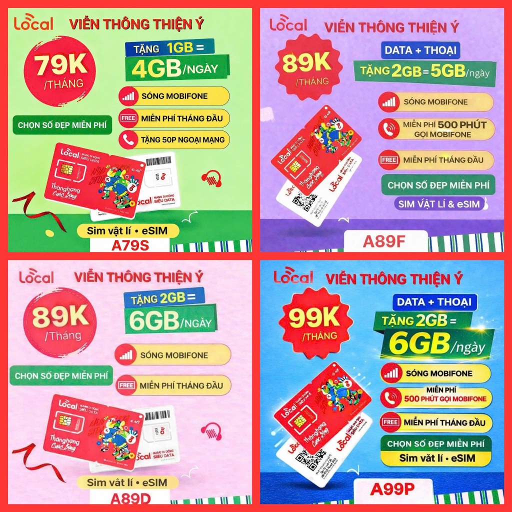 SIM SÓNG MOBIFONE 5G - 4G LOCAL - VNSKY A79 A68 A69 A89{Sim vật lí & Esim}
