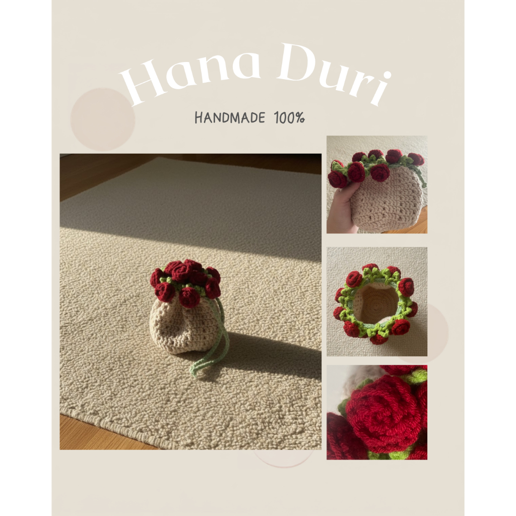 Túi rút hoa hồng len - Hana Duri - Handmade