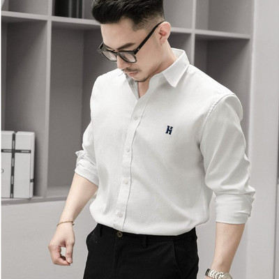 Áo sơ mi công sở nam logo thêu, vải oxford cao cấp, thoáng mát, chuẩn form – HUSSIO