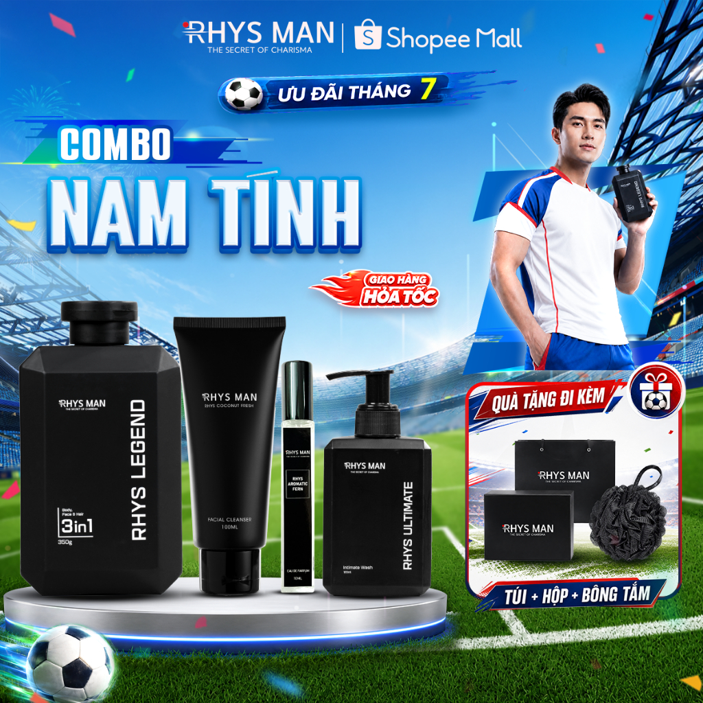 Bộ quà tặng-Sữa tắm gội 3in1 350ml & Sữa rửa mặt 100ml & Dung dịch vệ sinh 120ml & Nước hoa nam RHYS