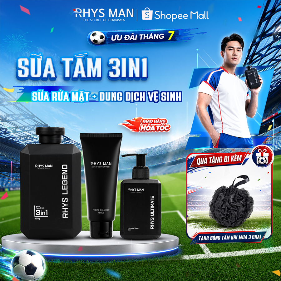 Sữa tắm gội nam 3in1 Rhys Man 350ml & Dung dịch vệ sinh nam bạc hà 120ml Rhys Ultimate RHYSMAN