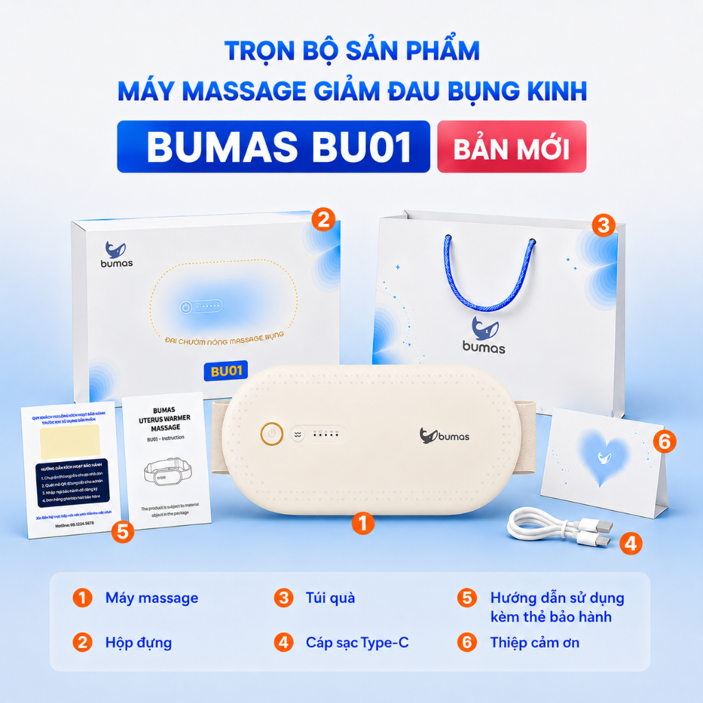 [Tặng Túi+Thiệp] Máy Chườm Bụng Kinh BUMAS BU01 - Đai Chườm Nóng Giảm Đau Bụng Kinh Quà Tặng Bạn Gái | BigBuy360 - bigbuy360.vn