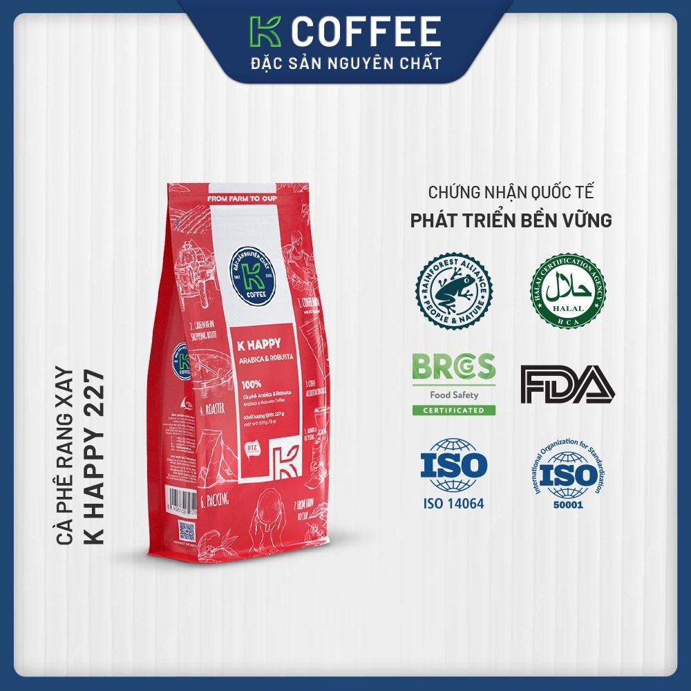 Cà phê Rang xay Đặc sản Nguyên chất Pha phin K Coffee 227g