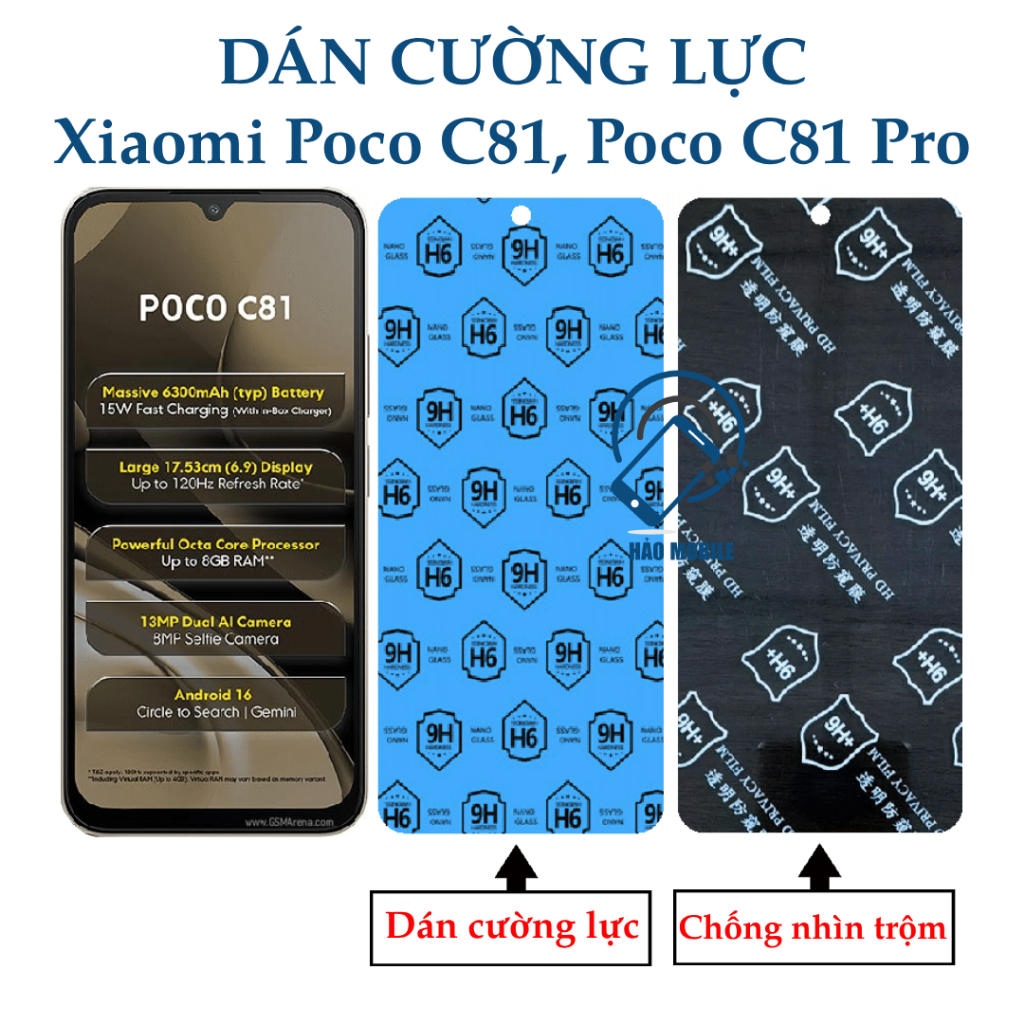 Dán cường lực dẻo nano Xiaomi Poco C81, Poco C81 Pro ( trong suốt và chống nhìn trộm )
