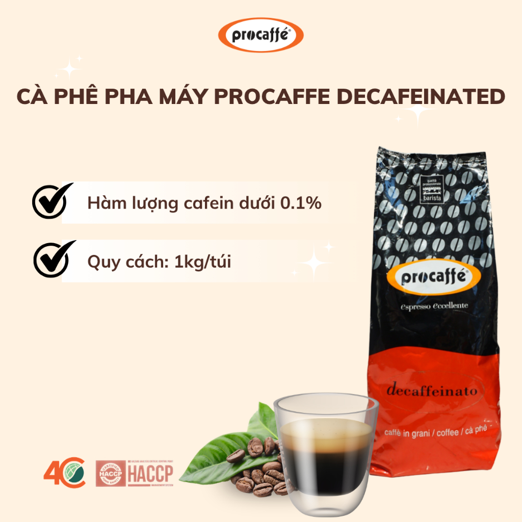 PROCAFFE Cà phê khử cafein Procaffe Decafeinated túi 1kg