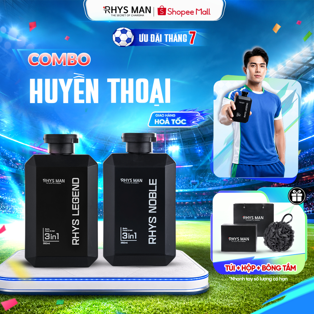 Combo 2 chai sữa tắm gội 3 in 1 Rhys Noble và Rhys Legend 350ml RHYS MAN