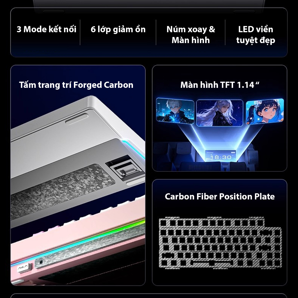Bàn Phím Cơ AULA NOVA75 - Layout 75 Màn Hình TFT 1.14" và núm xoay kim loại - Chuẩn Thi Đấu eSport | BigBuy360 - bigbuy360.vn